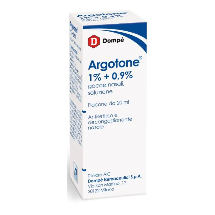 Argotone Gocce Nasali 1%+0,9% Efedrina / Argento Vitellinato Antisettico 20 ml Argotone Gocce Nasali 1%+0,9% Efedrina / Argento Vitellinato Antisettico 20 ml
