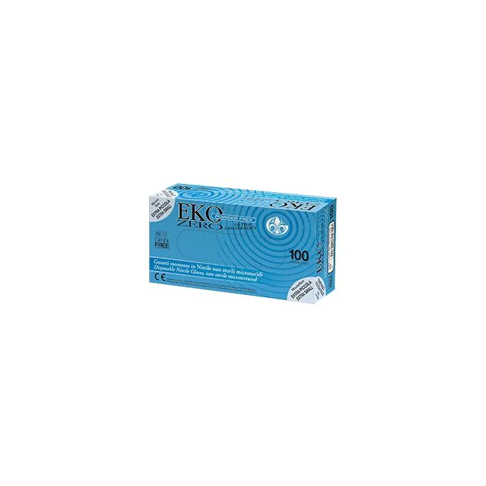 Guanto monouso in nitrile blu superficie microruvida eko zero pw senza polvere misura 7 small 100 pezzi Guanto monouso in nitrile blu superficie microruvida eko zero pw senza polvere misura 7 small 100 pezzi