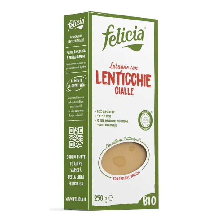 Felicia bio lasagne lenticchie gialle con riso integrale 250 g Felicia bio lasagne lenticchie gialle con riso integrale 250 g