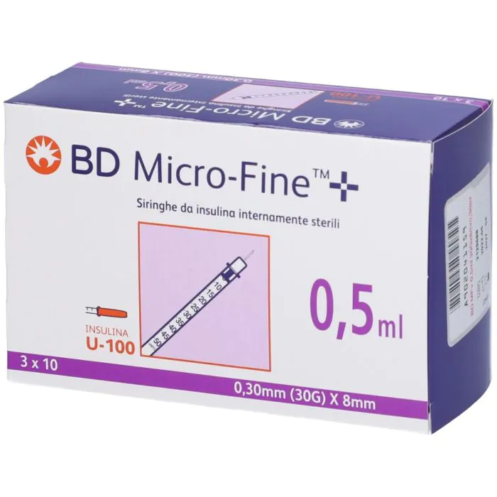 Siringa Insulina BD 0,5 ml Ago G30 x 8mm 30 Pezzi Siringa Insulina BD 0,5 ml Ago G30 x 8mm 30 Pezzi