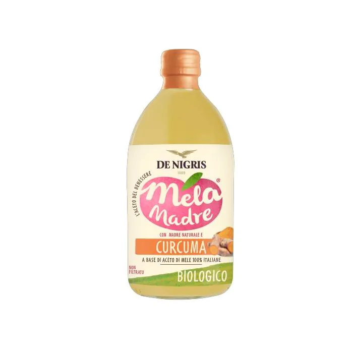 Mela madre aceto mele biologico non filtrato con curcuma 500 ml Mela madre aceto mele biologico non filtrato con curcuma 500 ml