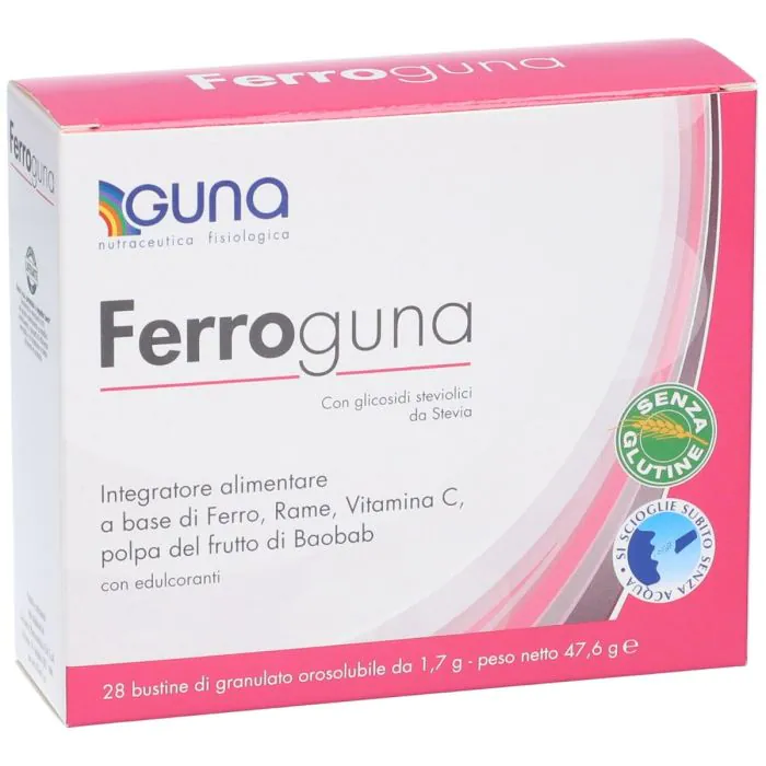 Guna Ferroguna Integratore di Ferro 28 Bustine Orosolubili Guna Ferroguna Integratore di Ferro 28 Bustine Orosolubili