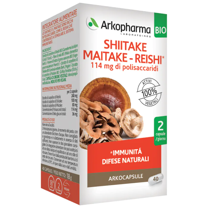Arkocapsule Shiitake Maitake Reishi Bio Integratore Sistema Immunitario 40 Capsule Arkocapsule Shiitake Maitake Reishi Bio Integratore Sistema Immunitario 40 Capsule