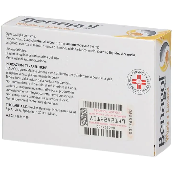Benagol Pastiglie Miele e Limone Antisettico Cavo Orale 36 Pastiglie