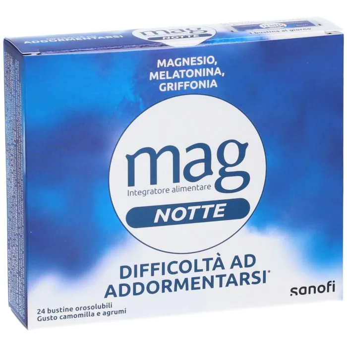 Mag Notte Integratore Per Rilassamento e Sonno Con Magnesio 24 Bustine Gusto Agrumi e Camomilla Mag Notte Integratore Per Rilassamento e Sonno Con Magnesio 24 Bustine Gusto Agrumi e Camomilla