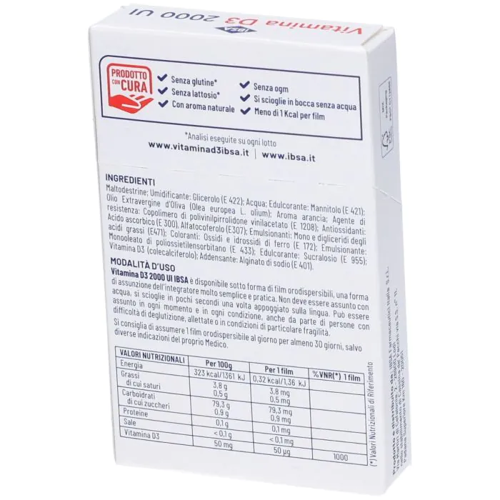 Ibsa Vitamina D3 2000 UI Integratore di Vitamina D3 30 Film Orodispersibili
