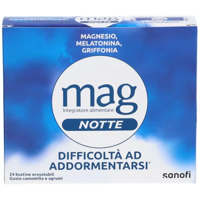 Mag Notte Integratore Per Rilassamento e Sonno Con Magnesio 24 Bustine Gusto Agrumi e Camomilla