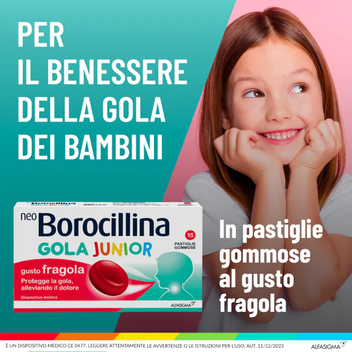 NeoBorocillina Gola Junior 15 Pastiglie Gommose Fragola