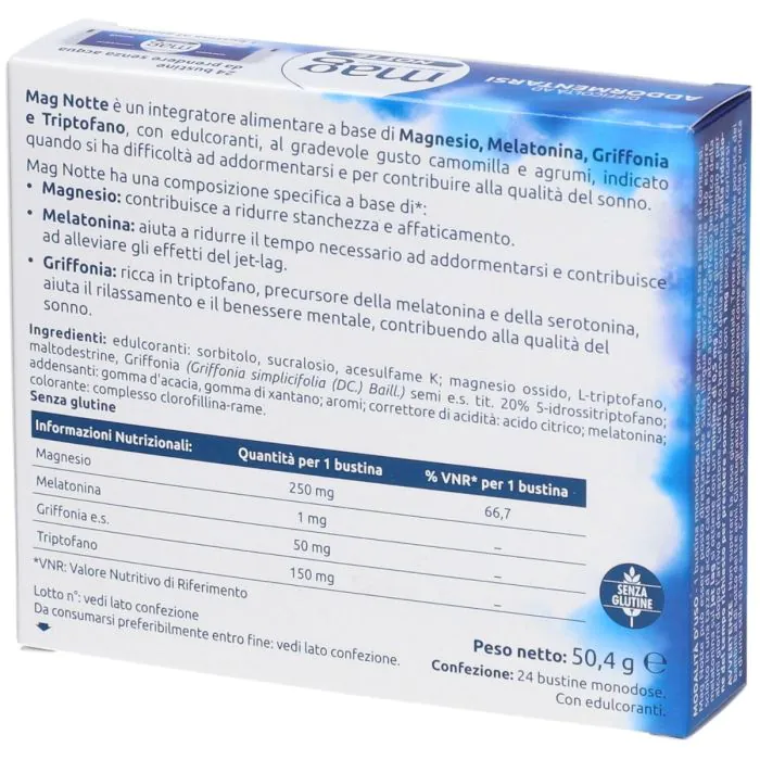 Mag Notte Integratore Per Rilassamento e Sonno Con Magnesio 24 Bustine Gusto Agrumi e Camomilla