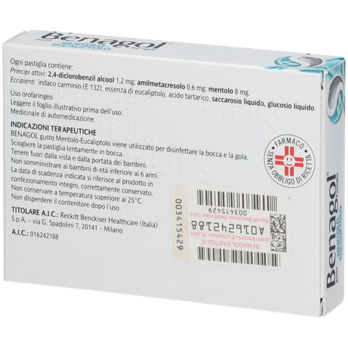 Benagol Pastiglie Mentolo Eucalipto Antisettico Cavo Orale 16 Pastiglie