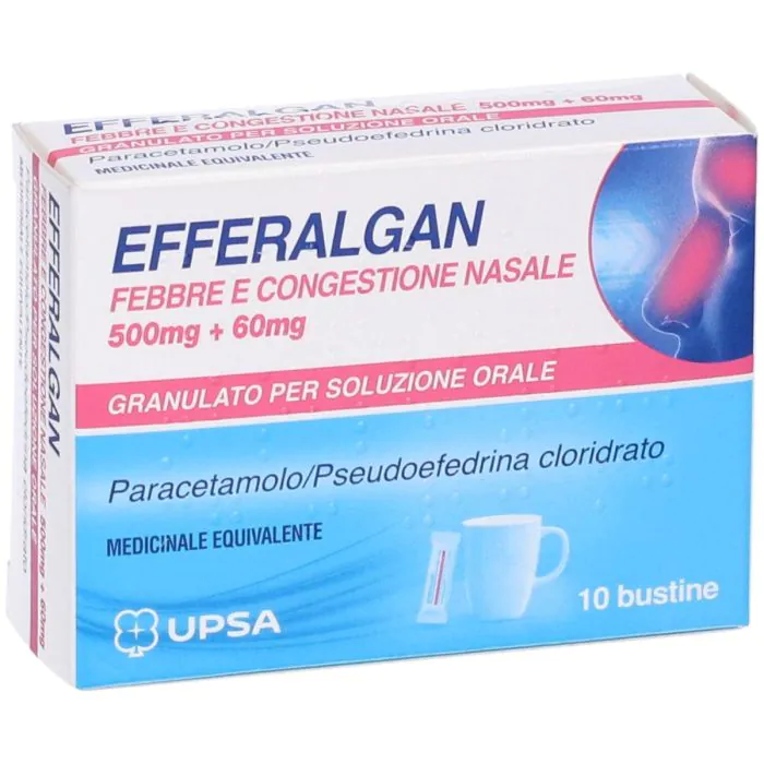 Efferalgan Febbre e Congestione Nasale 500mg + 60mg 10 Bustine Efferalgan Febbre e Congestione Nasale 500mg + 60mg 10 Bustine