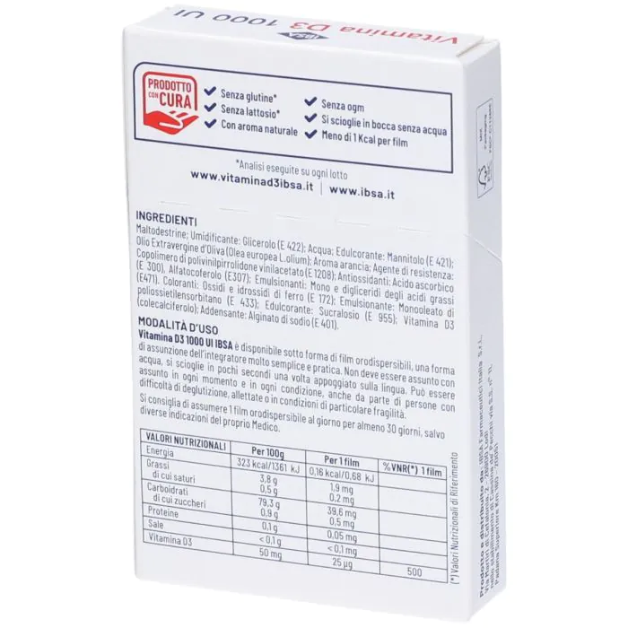 Ibsa Vitamina D3 1000 UI Integratore di Vitamina D3 30 Film Orodispersibili
