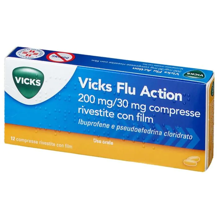Vicks Flu Action 200 mg/ 30 mg Ibuprofene Pseudoefedrina 12 Compresse