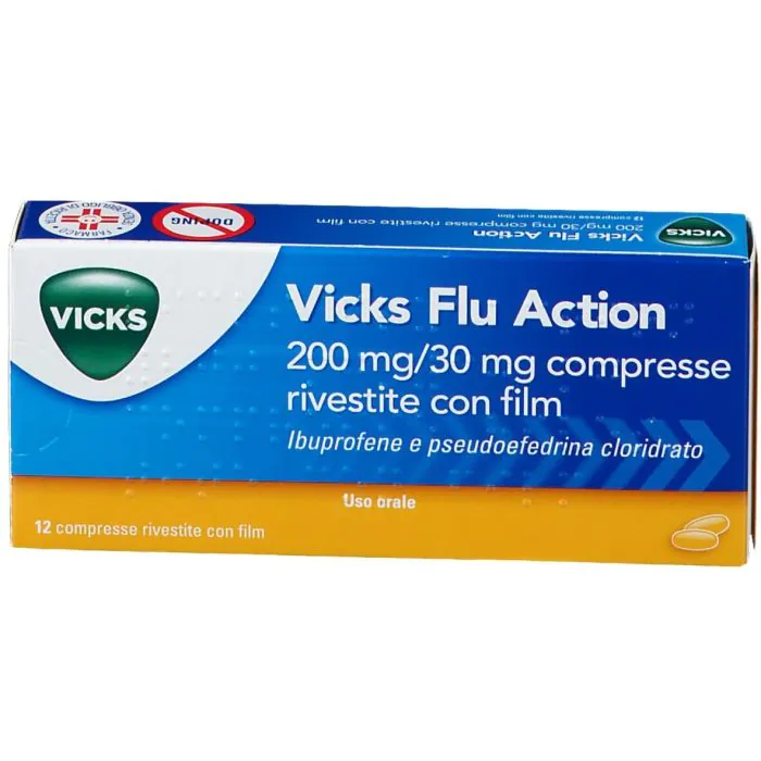 Vicks Flu Action 200 mg/ 30 mg Ibuprofene Pseudoefedrina 12 Compresse