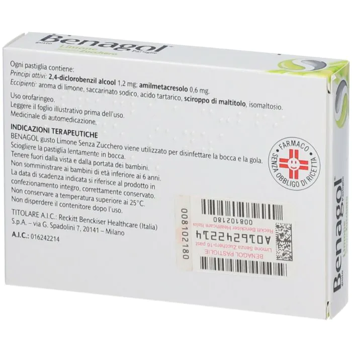 Benagol Pastiglie Limone Senza Zucchero Antisettico Cavo Orale 16 Pastiglie