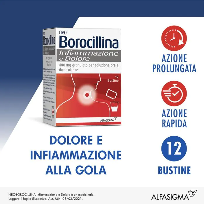Neoborocillina Infiammazione E Dolore 400mg Granulato Soluzione Orale 12 Bustine