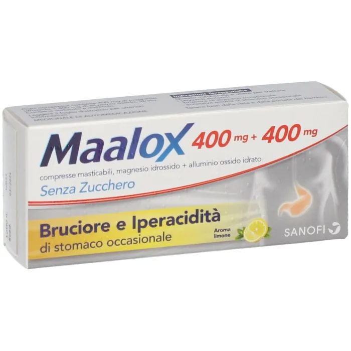 Maalox Senza Zucchero 400mg + 400mg Antiacido Aroma Limone 30 Compresse Masticabili Maalox Senza Zucchero 400mg + 400mg Antiacido Aroma Limone 30 Compresse Masticabili