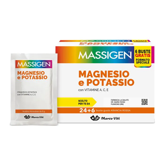 Massigen Magnesio E Potassio 24 Bustine + 6 Omaggio Massigen Magnesio E Potassio 24 Bustine + 6 Omaggio