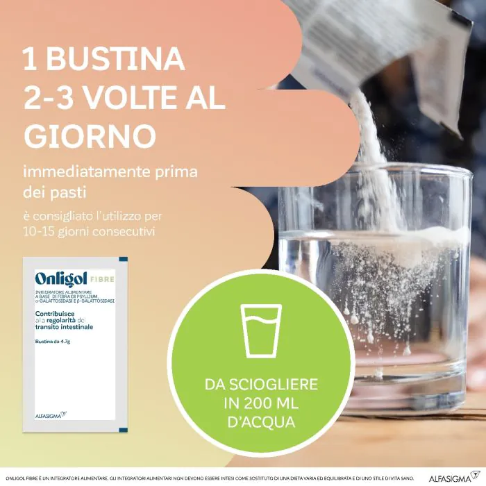 Onligol Fibra integratore Per Regolarità intestinale Gusto Pesca 20 Bustine
