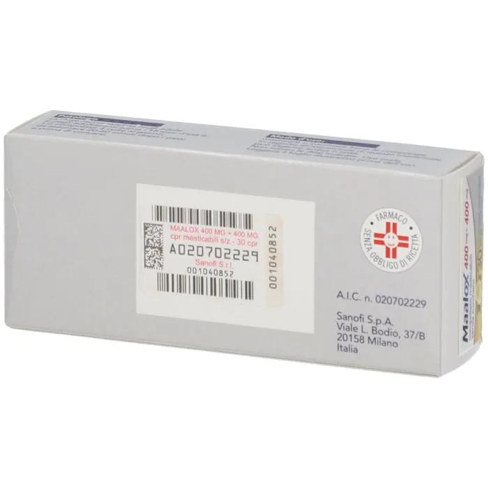 Maalox Senza Zucchero 400mg + 400mg Antiacido Aroma Limone 30 Compresse Masticabili
