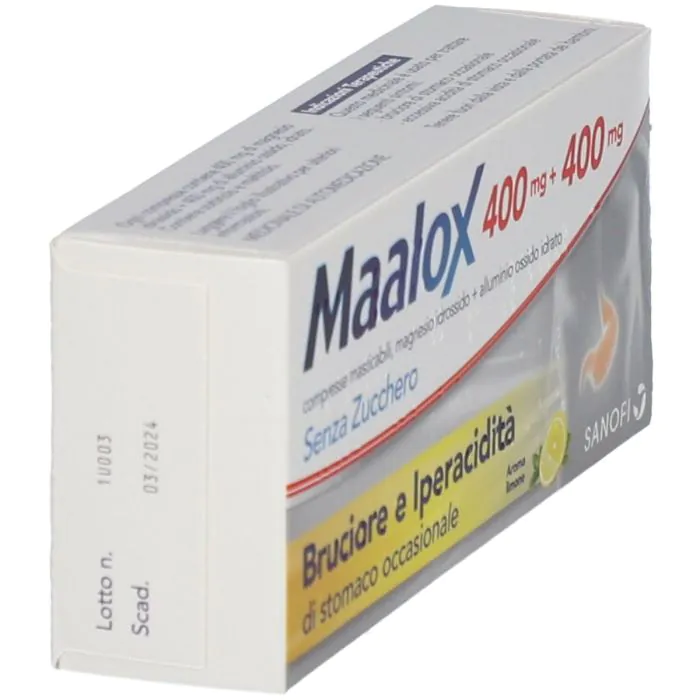 Maalox Senza Zucchero 400mg + 400mg Antiacido Aroma Limone 30 Compresse Masticabili