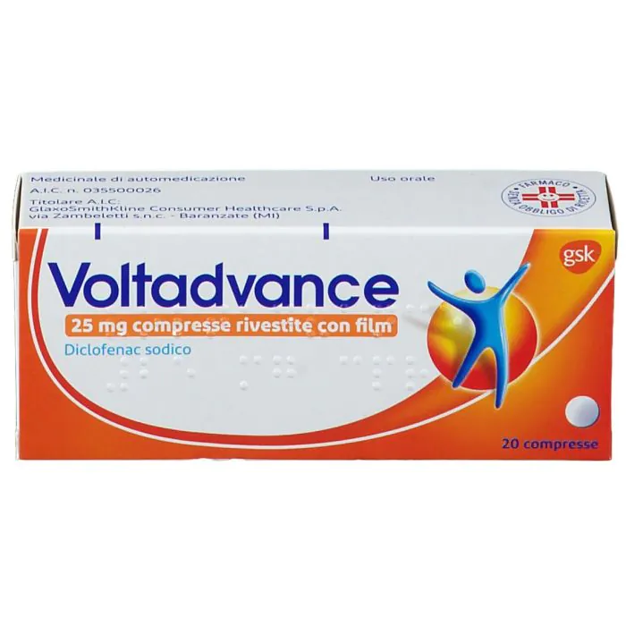 Voltadvance Antinfiammatorio 25mg Diclofenac Dolore Cervicale Mal di Schiena Mal di Testa 20 Compresse Rivestite