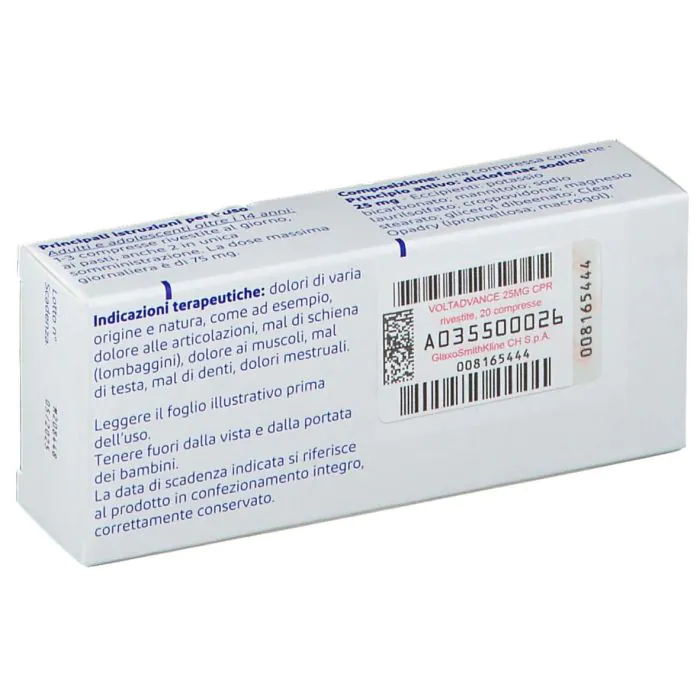Voltadvance Antinfiammatorio 25mg Diclofenac Dolore Cervicale Mal di Schiena Mal di Testa 20 Compresse Rivestite