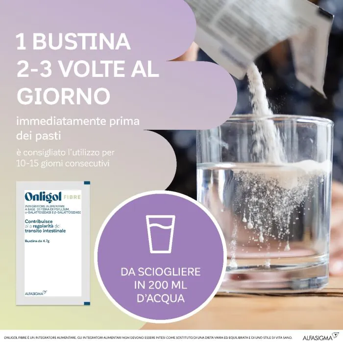 Onligol Fibra integratore Per Regolarità intestinale Gusto Prugna 20 Bustine