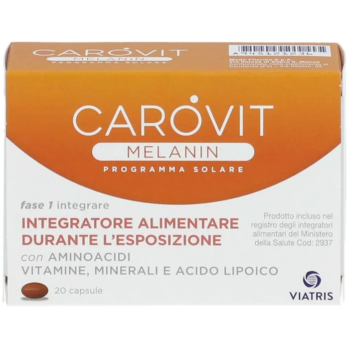 Carovit Melanin Integratore Per La Sintesi di Melanina 20 Capsule Carovit Melanin Integratore Per La Sintesi di Melanina 20 Capsule