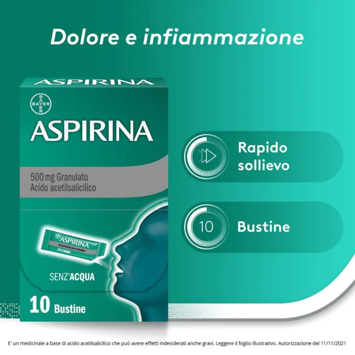 Aspirina in Granuli Antidolorifico Mal di Testa 10 Bustine