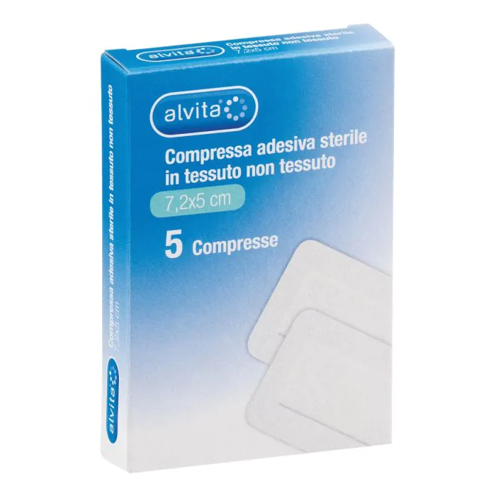 Alvita Garza Compressa Adesiva Sterile In Tessuto Non Tessuto Estensibile Bianco 7,2 X5 Cm 5 Pezzi Alvita Garza Compressa Adesiva Sterile In Tessuto Non Tessuto Estensibile Bianco 7,2 X5 Cm 5 Pezzi