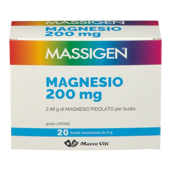 Massigen Magnesio Pidolato Integratore Sali Minerali Limone 20 Bustine