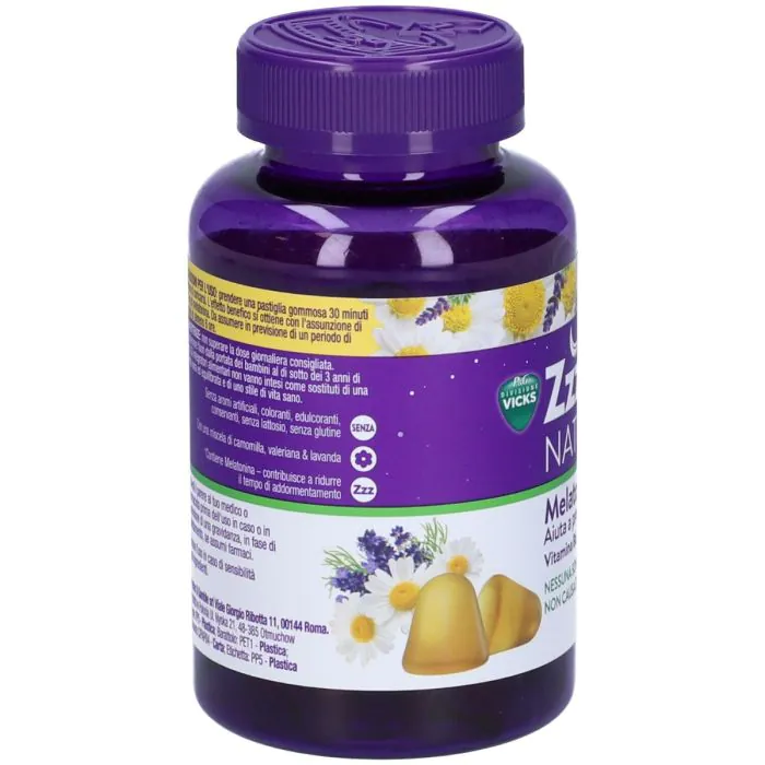 Vicks ZzzQuil Natura Per Dormire 60 Pastiglie Gommose Mango Banana con Melatonina Camomilla Valeriana Lavanda