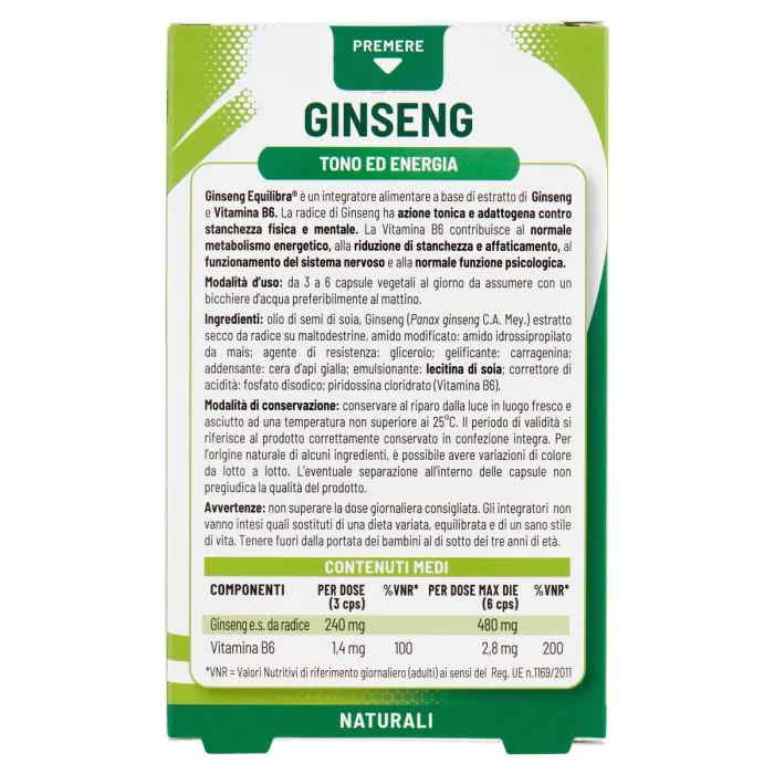 Equilibra Ginseng Integratore Energia Fisica e Mentale 60 Capsule Vegetali