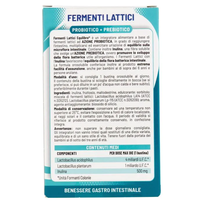 Equilibra Fermenti Lattici Integratore di Probiotico e Prebiotici 10 Bustine Orosolubili