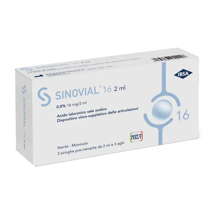 Siringa intra-articolare sinovial 16 acido ialuronico 0,8% 2 ml 3 pezzi Siringa intra-articolare sinovial 16 acido ialuronico 0,8% 2 ml 3 pezzi