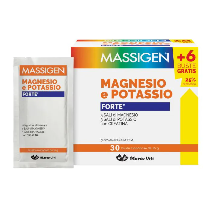 Massigen magnesio e potassio forte 24 bustine + 6 gratis Massigen magnesio e potassio forte 24 bustine + 6 gratis