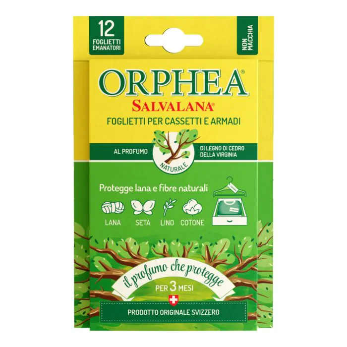 ORPHEA - Salvalana Foglietti Per Cassetti E Armadi Al Profumo Di Legno Di Cedro Della Virginia 12 Foglietti