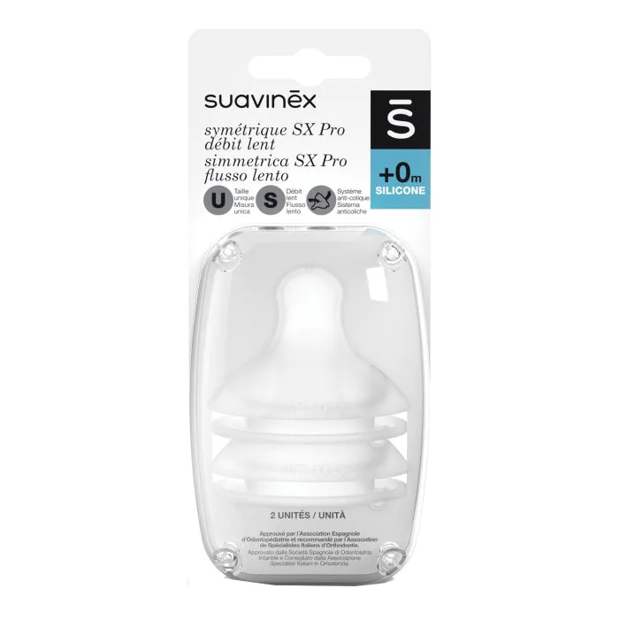 Suavinex - tettarella silicone simmetrica sx pro flusso lento 0m+ confezione 2 pezzi Suavinex - tettarella silicone simmetrica sx pro flusso lento 0m+ confezione 2 pezzi
