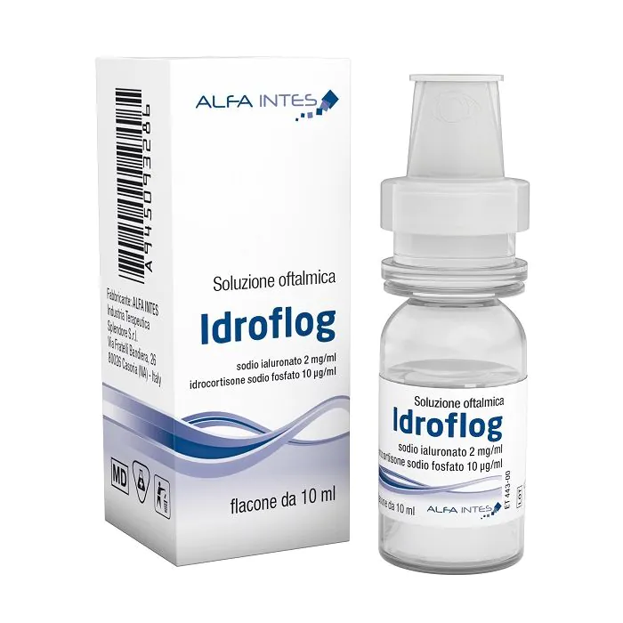 Soluzione oftalmica idroflog acido ialuronato 2 mg/ml e idrocortisone sodio fosfato 10 mcg/ml 10 ml