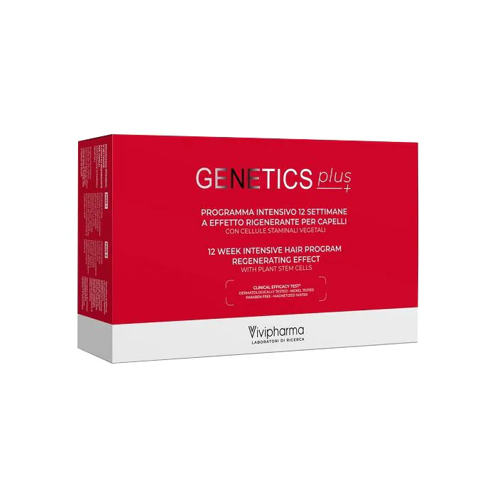 Genetics plus programma intensivo 12 settimane a effetto rigenerante per capelli con cellule staminali vegetali 14 fiale 5 ml + 1 spray 100 ml
