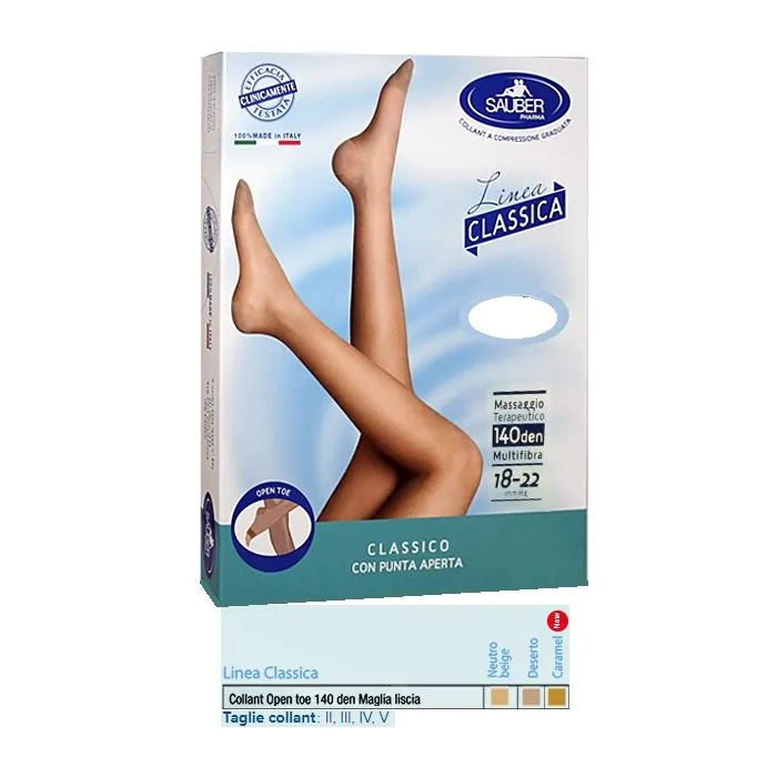 Sauber collant open toe maglia liscia 140 den colore deserto taglia 3 linea classica