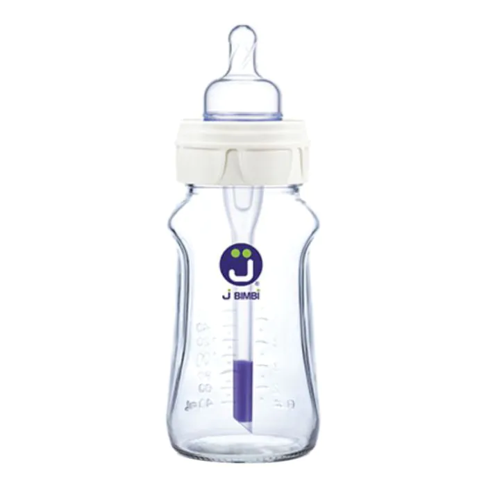J BIMBI B FREE SUPER GLASS 260 ML BIBERON IN VETRO CON CANULA ANTICOLICHE E TETTARELLA IN SILICONE