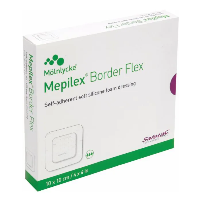Medicazione in schiuma di poliuretano mepilex border flex 10x10 cm 5 pezzi Medicazione in schiuma di poliuretano mepilex border flex 10x10 cm 5 pezzi