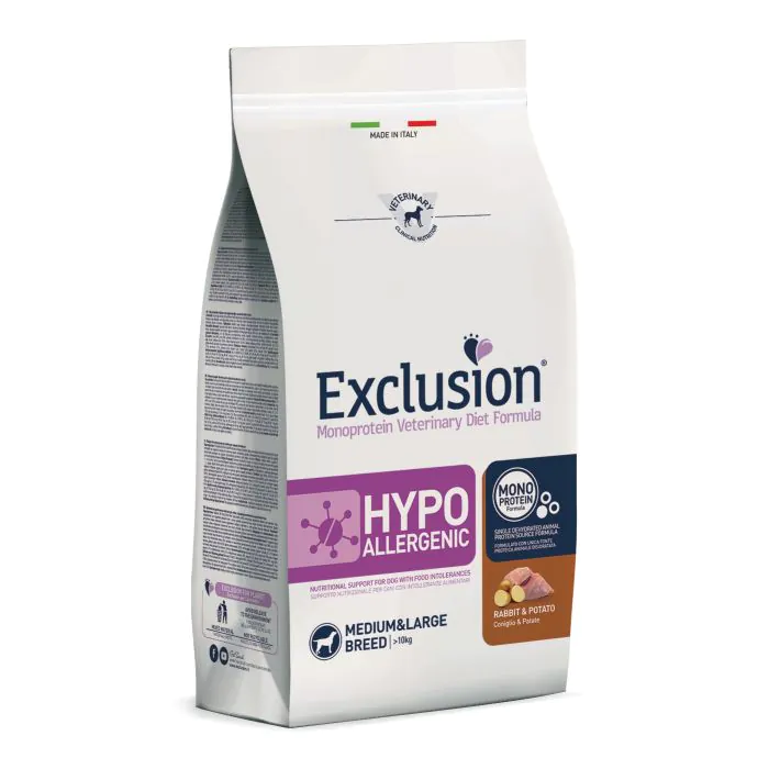 Exclusion Cane Diet Hypoallergenic Adulto Medium&Large Congilio & Patate 12 Kg Exclusion Cane Diet Hypoallergenic Adulto Medium&Large Congilio & Patate 12 Kg