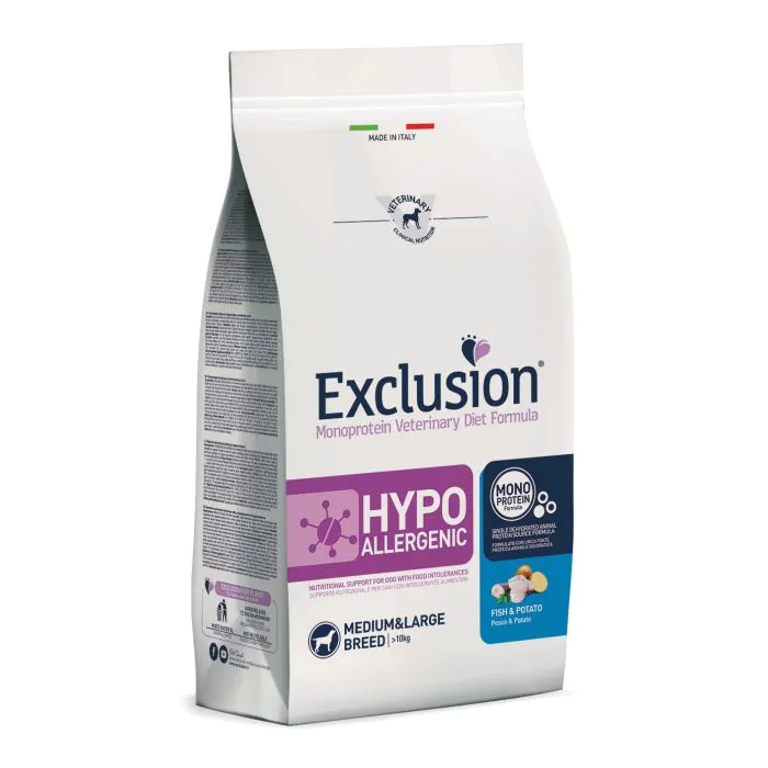 Exclusion Cane Diet Hypoallergenic Adulto Medium&Large Pesce & Patate 2 Kg