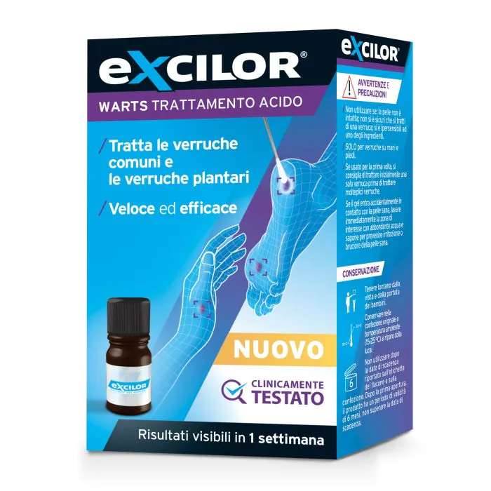 Excilor warts trattamento acido verruche flacone 4 ml + 32 tamponi di cotone monouso