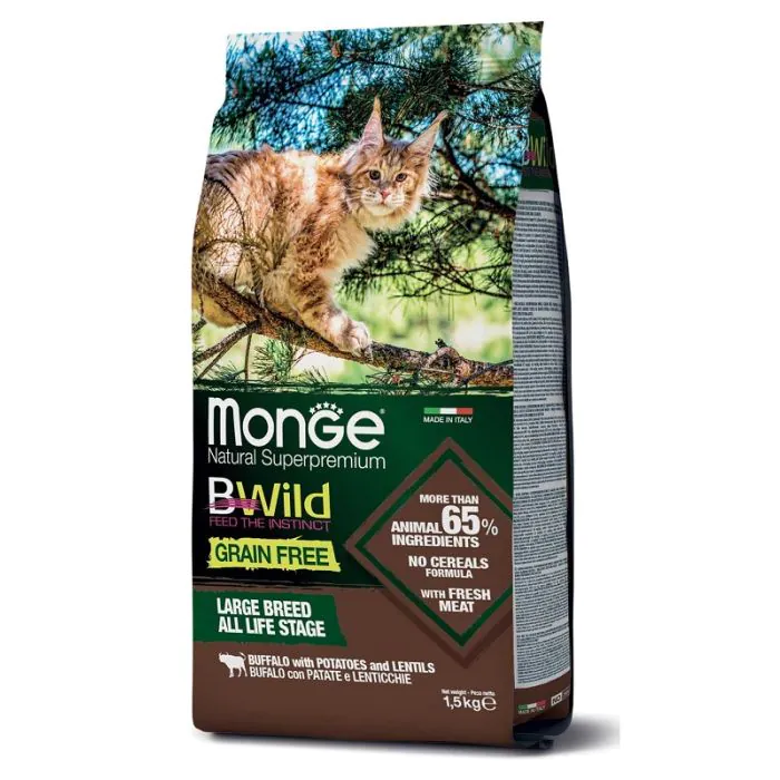 Monge Gatto Bwild Grain Free All Life Stage Bufalo, Patate & Lenticchie 1,5 Kg Monge Gatto Bwild Grain Free All Life Stage Bufalo, Patate & Lenticchie 1,5 Kg