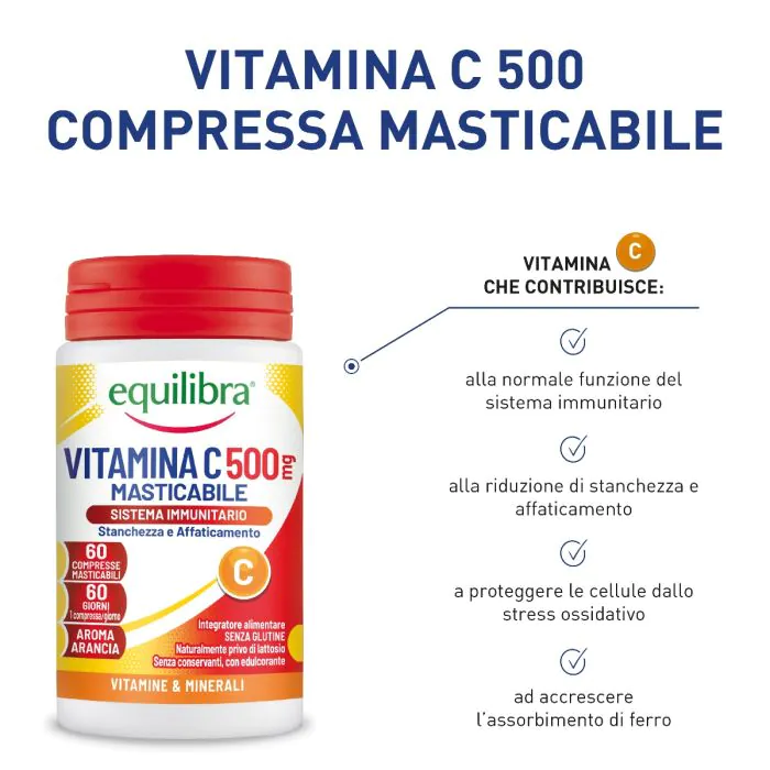 Equilibra Vitamina C 500 Integratore Sistema Immunitario 60 Compresse Masticabili