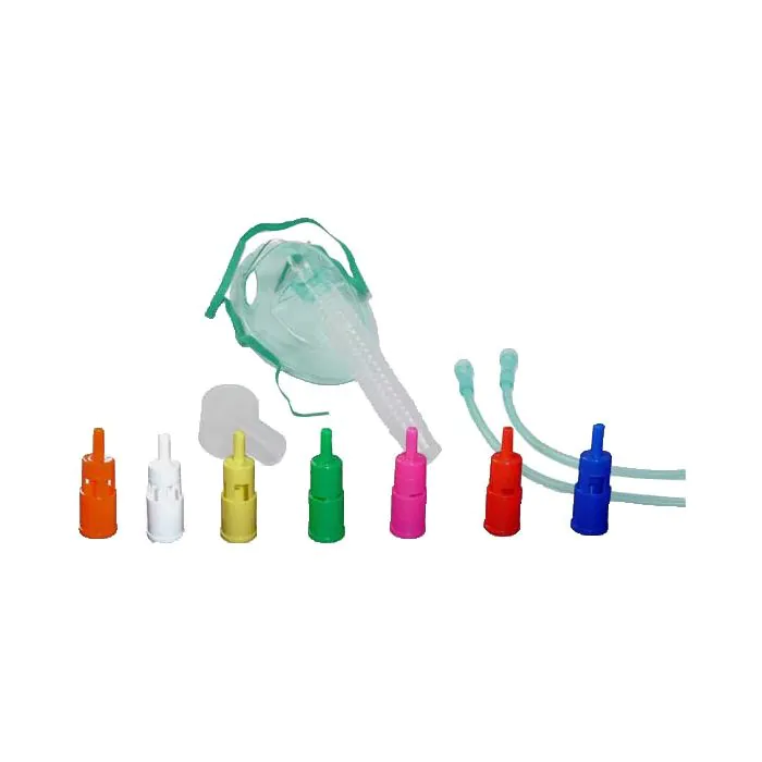 Maschera morbida a concentrazione variabile con sistema venturi completa di kit con 7 raccordi colorati e tubo di collegamento antischiacciamento adulti 1 pezzo Maschera morbida a concentrazione variabile con sistema venturi completa di kit con 7 raccordi colorati e tubo di collegamento antischiacciamento adulti 1 pezzo